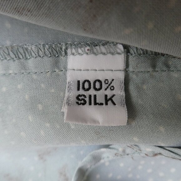 SiLK In God We Trust NYC Shirt Blouse Button Front Pale Green Cave Drawings USA - Picture 8 of 9